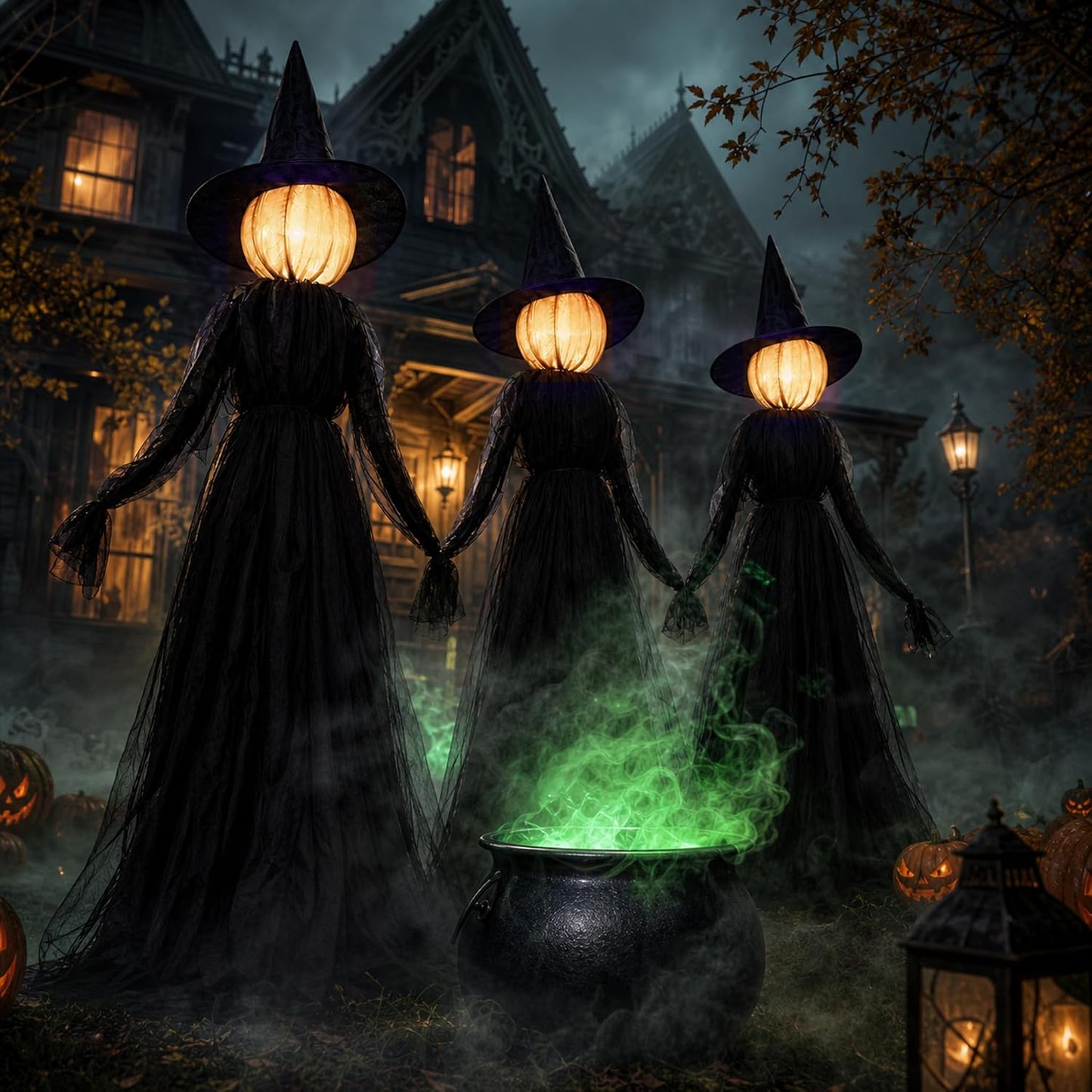 Hourleey Decoración de bruja iluminada de Halloween para exteriores...