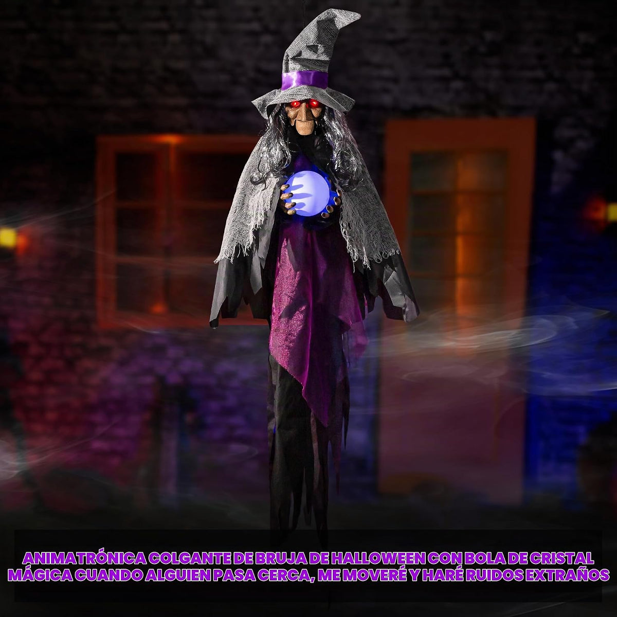 Decoraciones animatrónicas de Halloween, bruja que habla colgante,...