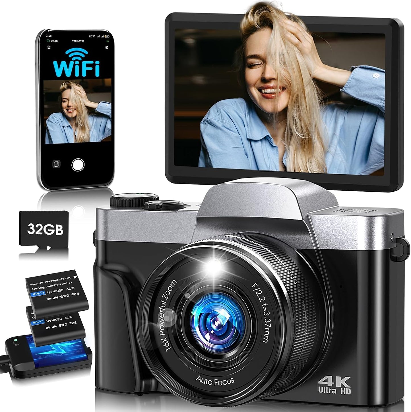 Cámara digital 4K para fotografía con WiFi, cámara de videoblogs de...