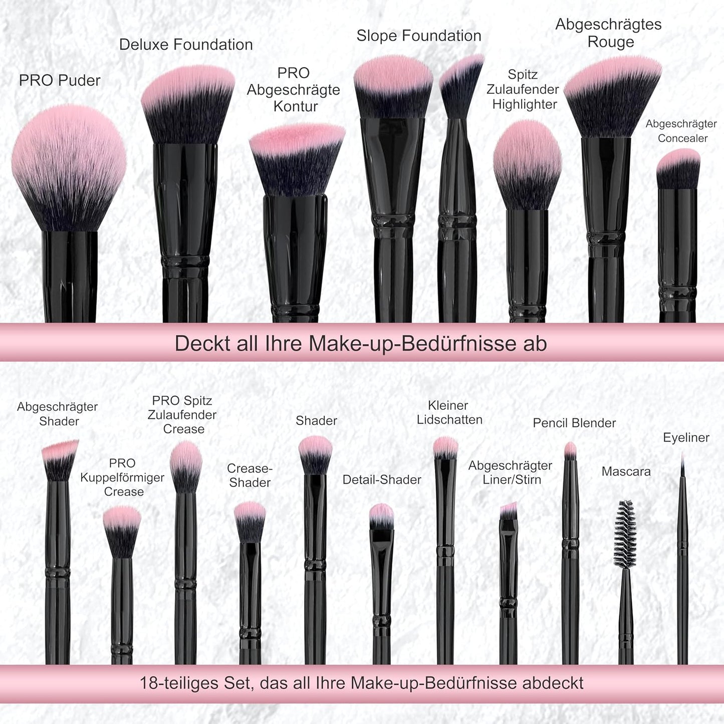 Bueart Design Juego de 18 brochas de maquillaje Pro Deluxe, color r...