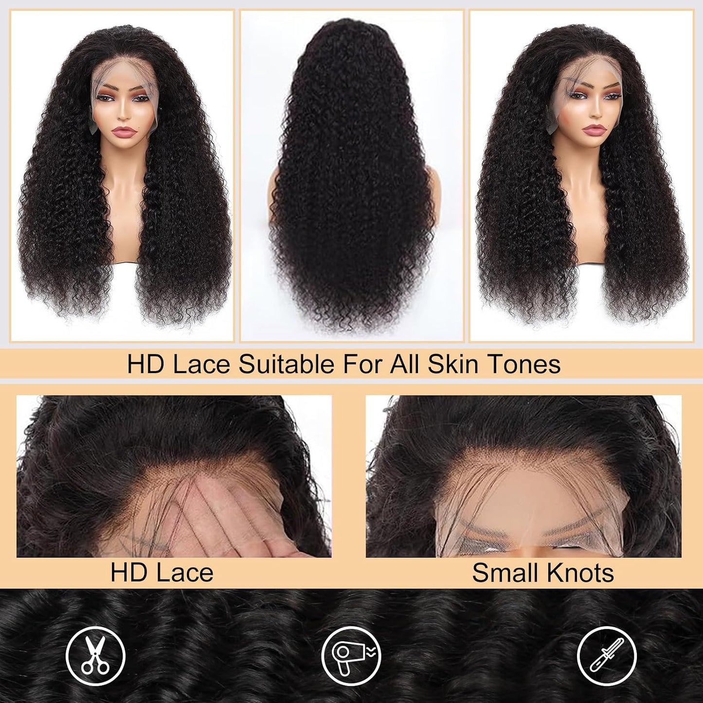Peluca de cabello humano con malla frontal de 24 pulgadas de onda p...
