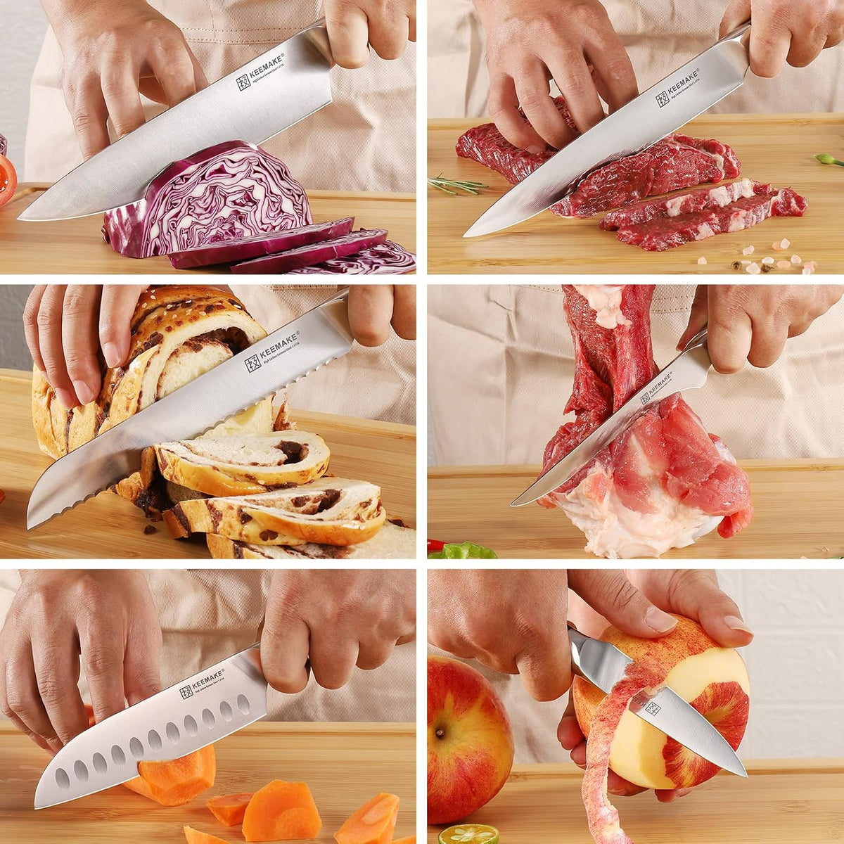 KEEMAKE Juego de cuchillos de chef, 6 piezas de cuchillos de cocina...