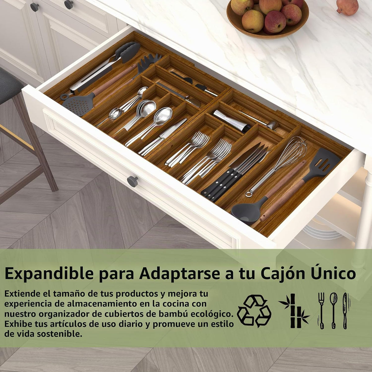 Suli Organizador grande de cajones de cubiertos, cubiertos de cocin...