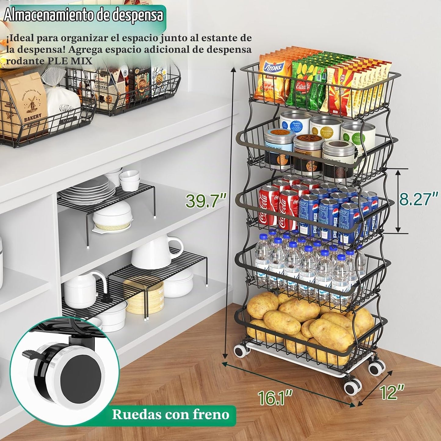 OKZEST cesta de frutas de 5 niveles para cocina, estante organizado...