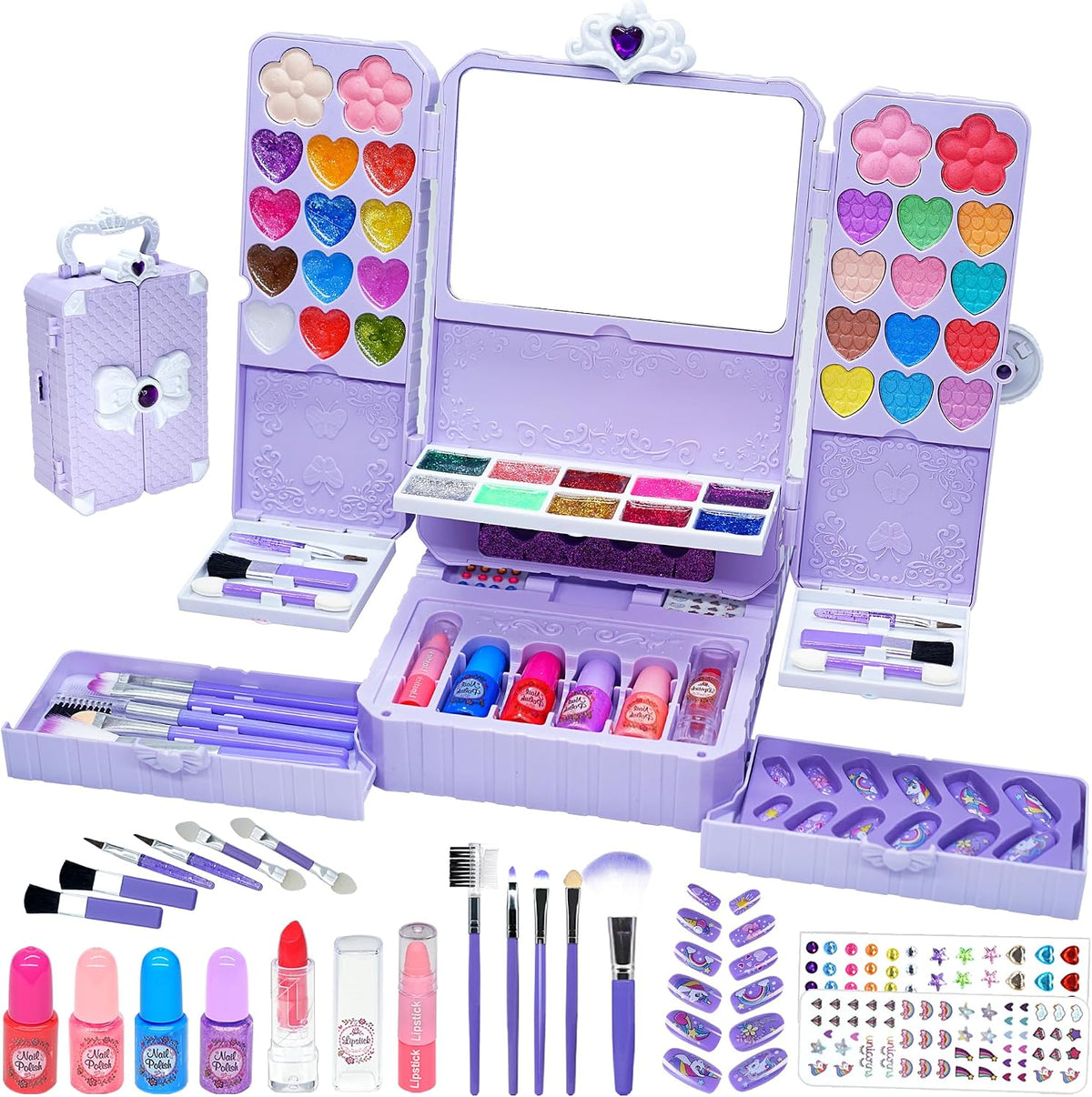 Kit de maquillaje infantil de 75 piezas para niñas, juego de maquil...