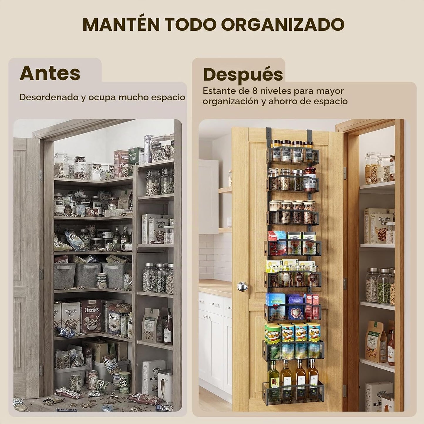 Delamu Organizador de despensa de 8 niveles sobre la puerta, 2 en 1...