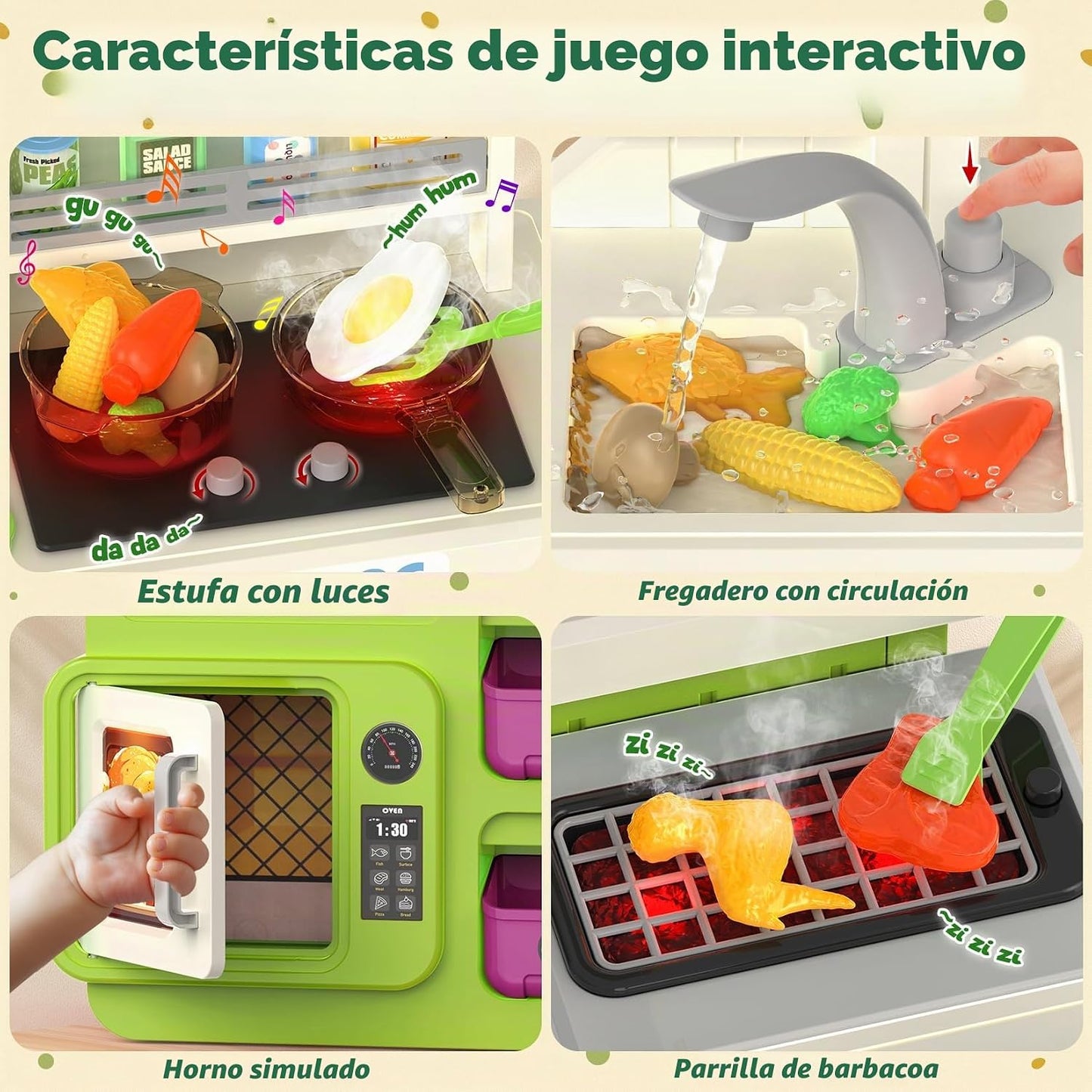 Juego de cocina para niños con luces, sonidos y vapor, juego de coc...