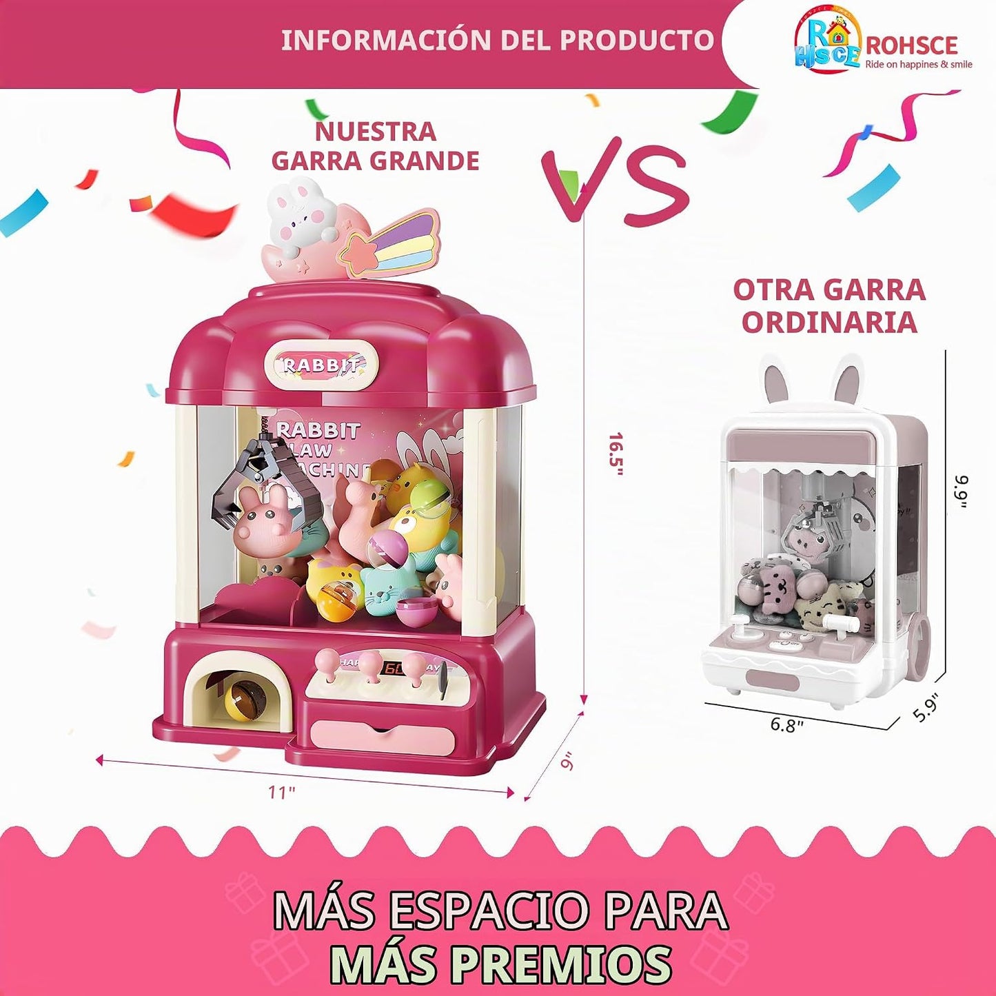 ROHSCE Máquina de garras para niños con juguetes en el interior, lu...