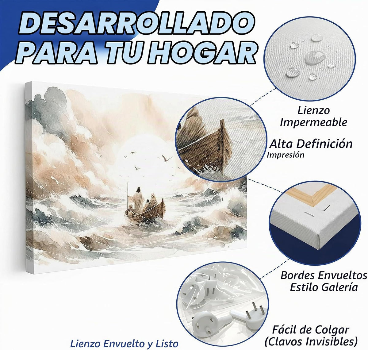 Arte de pared en lienzo Jesús apacigua la tormenta Acuarela Jesús e...