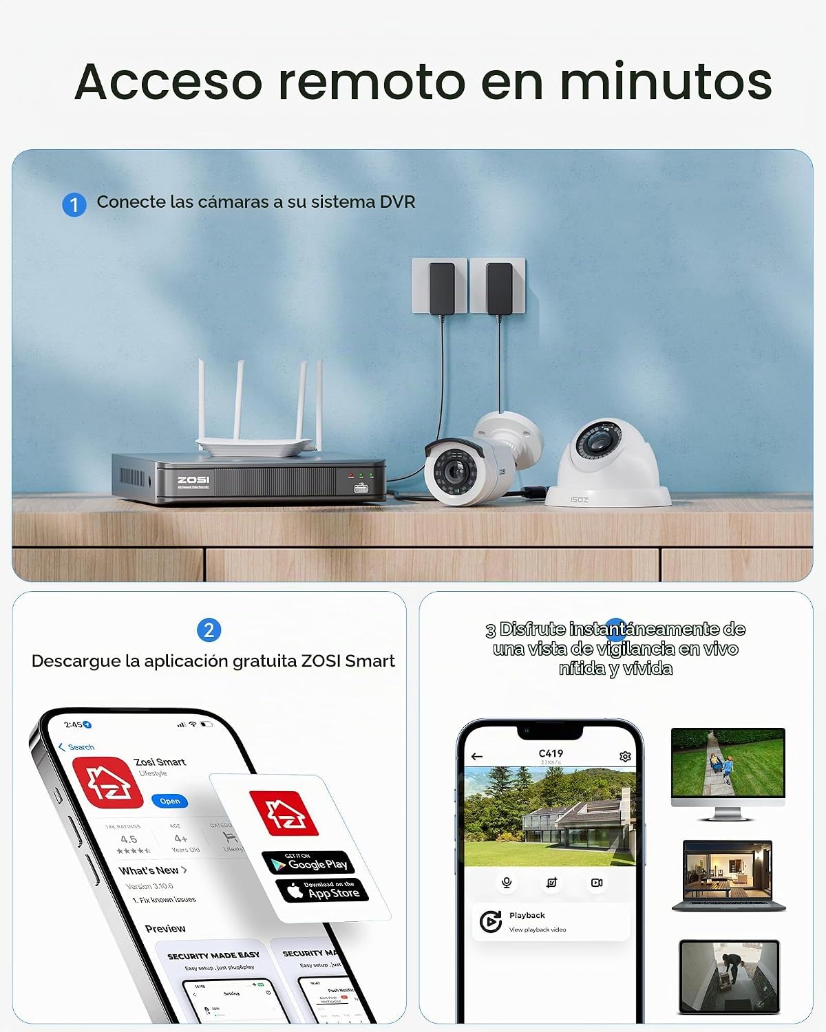 ZOSI 3K Lite Sistema de Cámara de Seguridad para el Hogar con Detec...