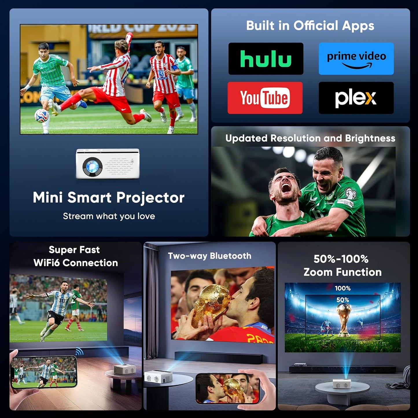 TMY Proyector inteligente Native 1080P con WiFi y Bluetooth, compat...