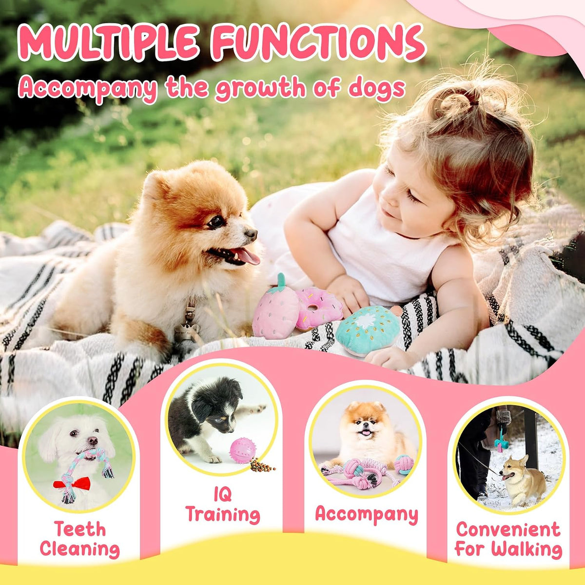 XIUGOAL Juguetes rosados para cachorros para aburrimiento, paquete...