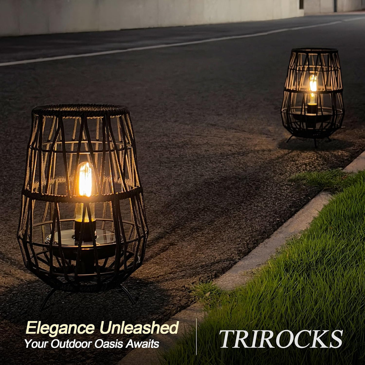 TRIROCKS Juego de 2 faroles solares, lámpara de mesa para exteriore...