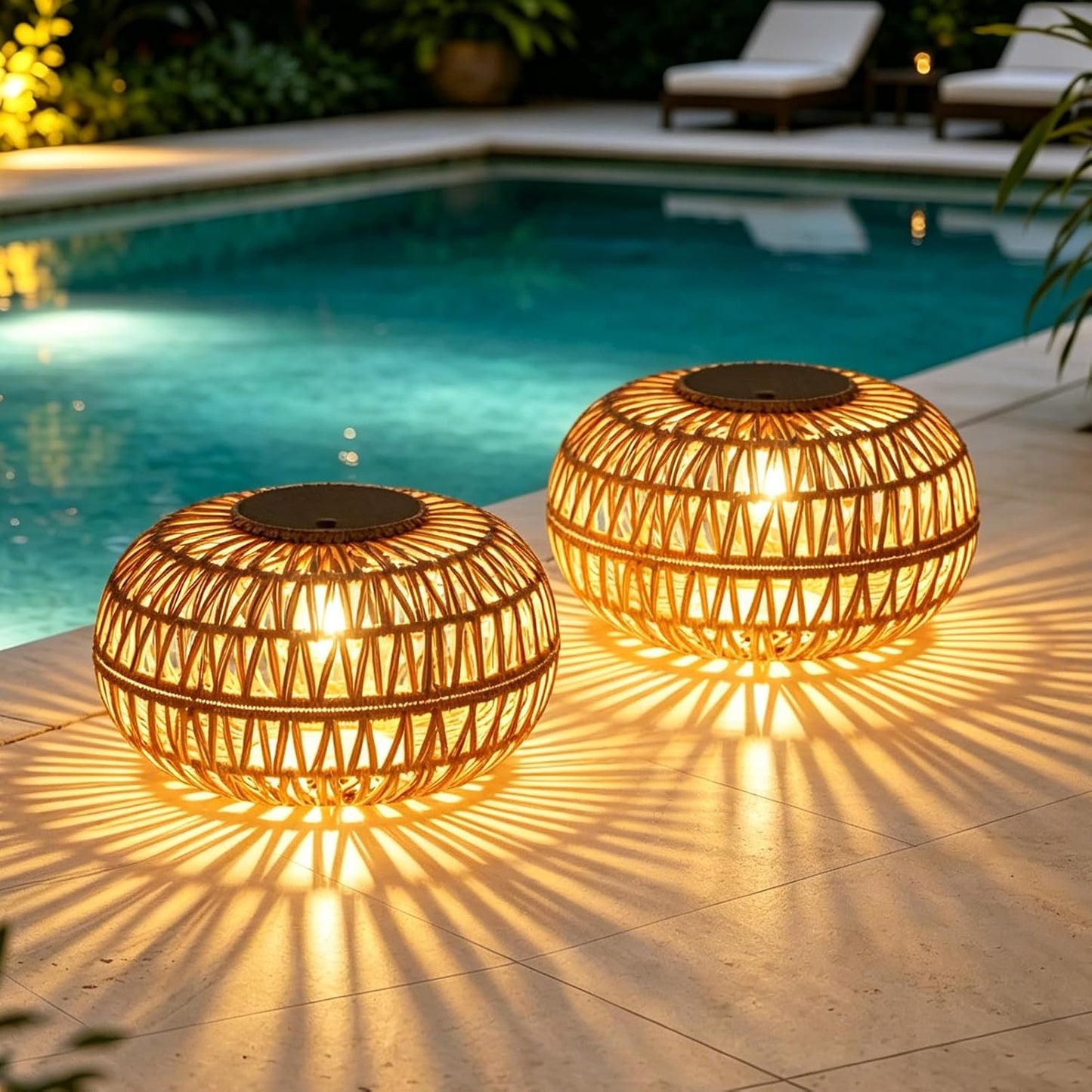 Paquete de 2 faroles solares impermeables para exteriores, 11 pulga...