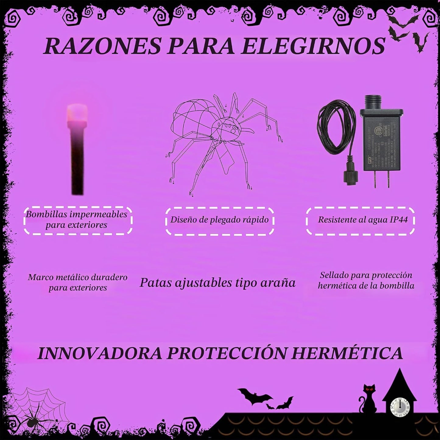 Araña gigante de 6.8 pies, decoración de Halloween para exteriores,...
