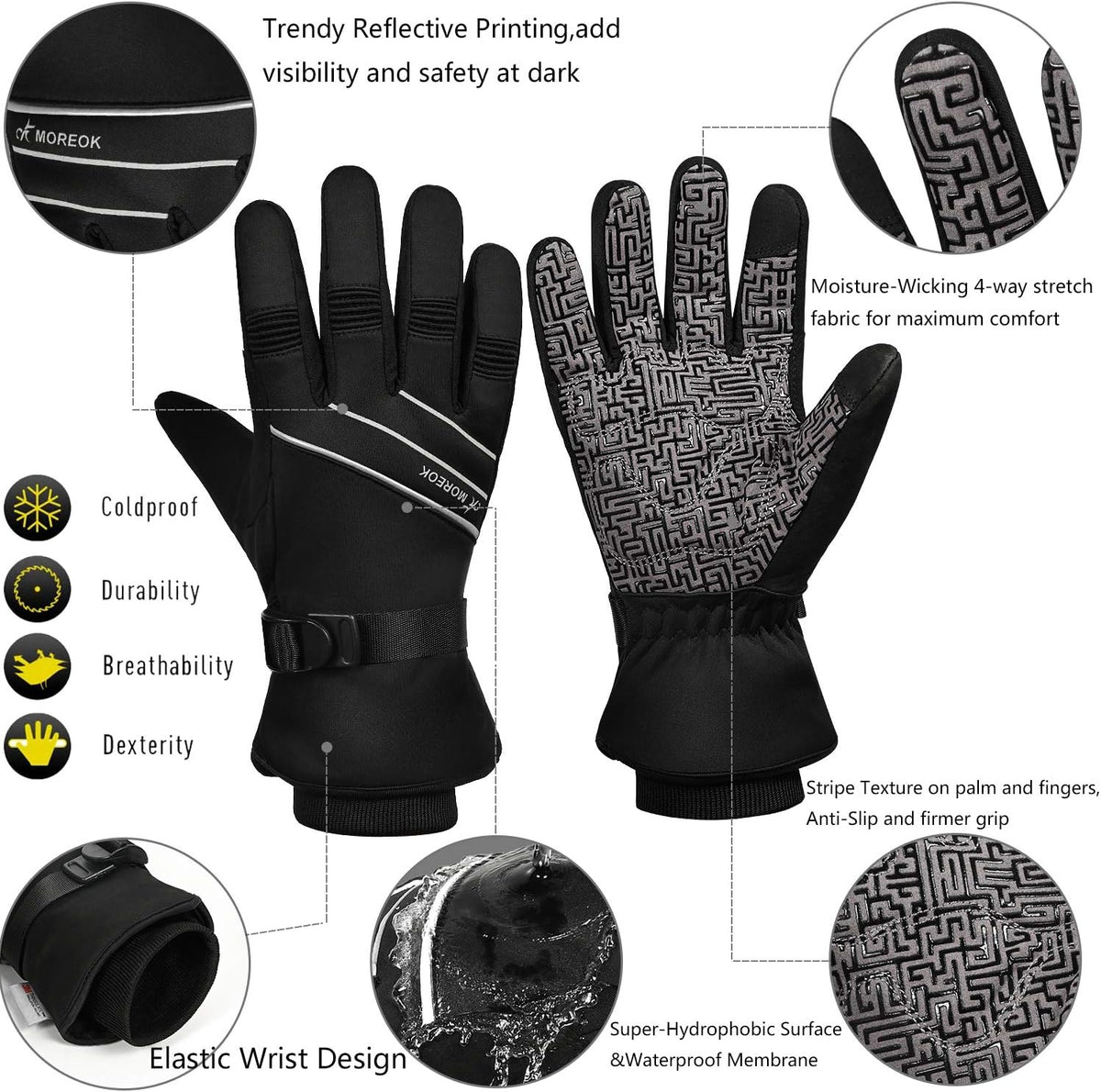 MOREOK - Guantes de invierno impermeables y resistentes al viento -...