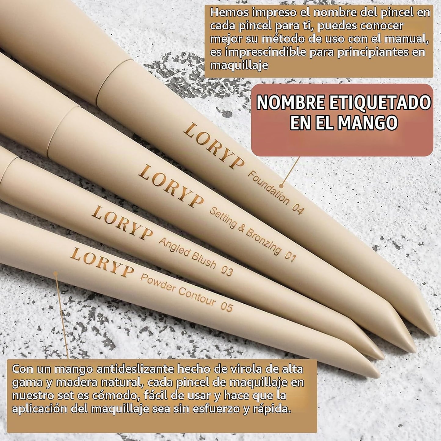 LORYP Juego de 18 brochas de maquillaje etiquetadas para cara y ojo...