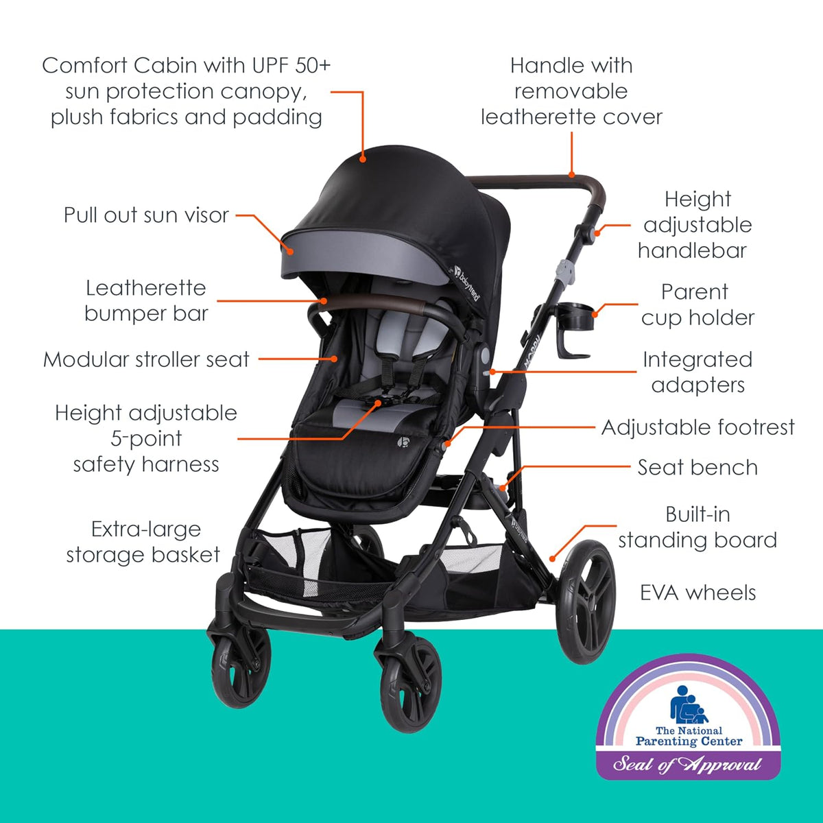 Baby Trend Morph Cochecito Modular de Individual a Doble, Dash Black