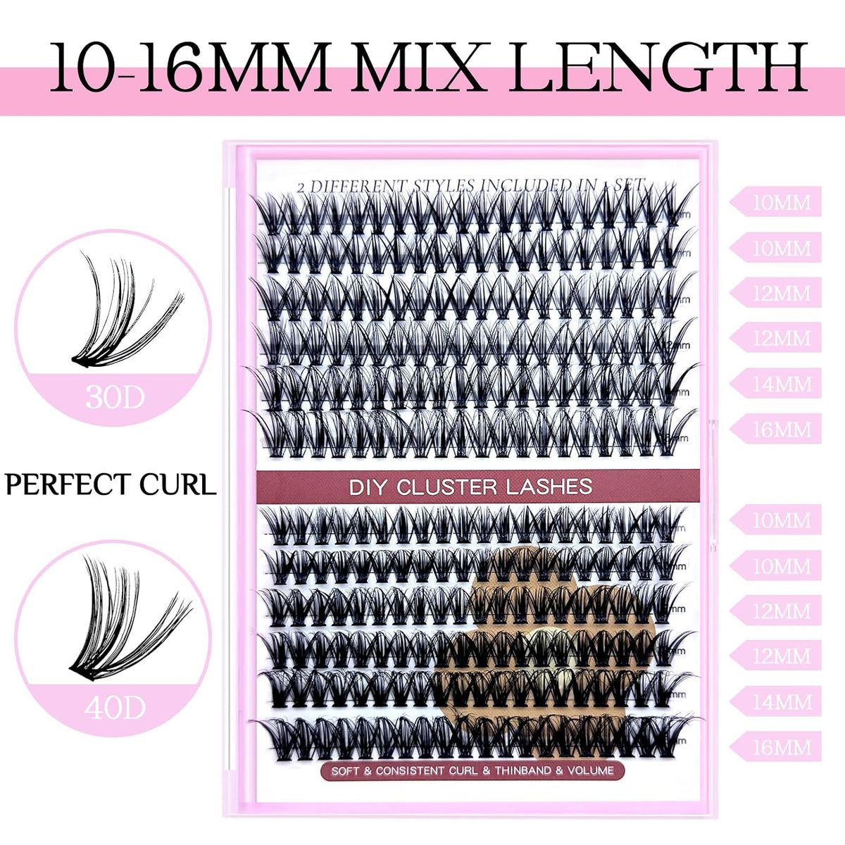 SLSXNL Extensiones de pestañas en racimo D de 10-16 mm, 30D 40D, 24...