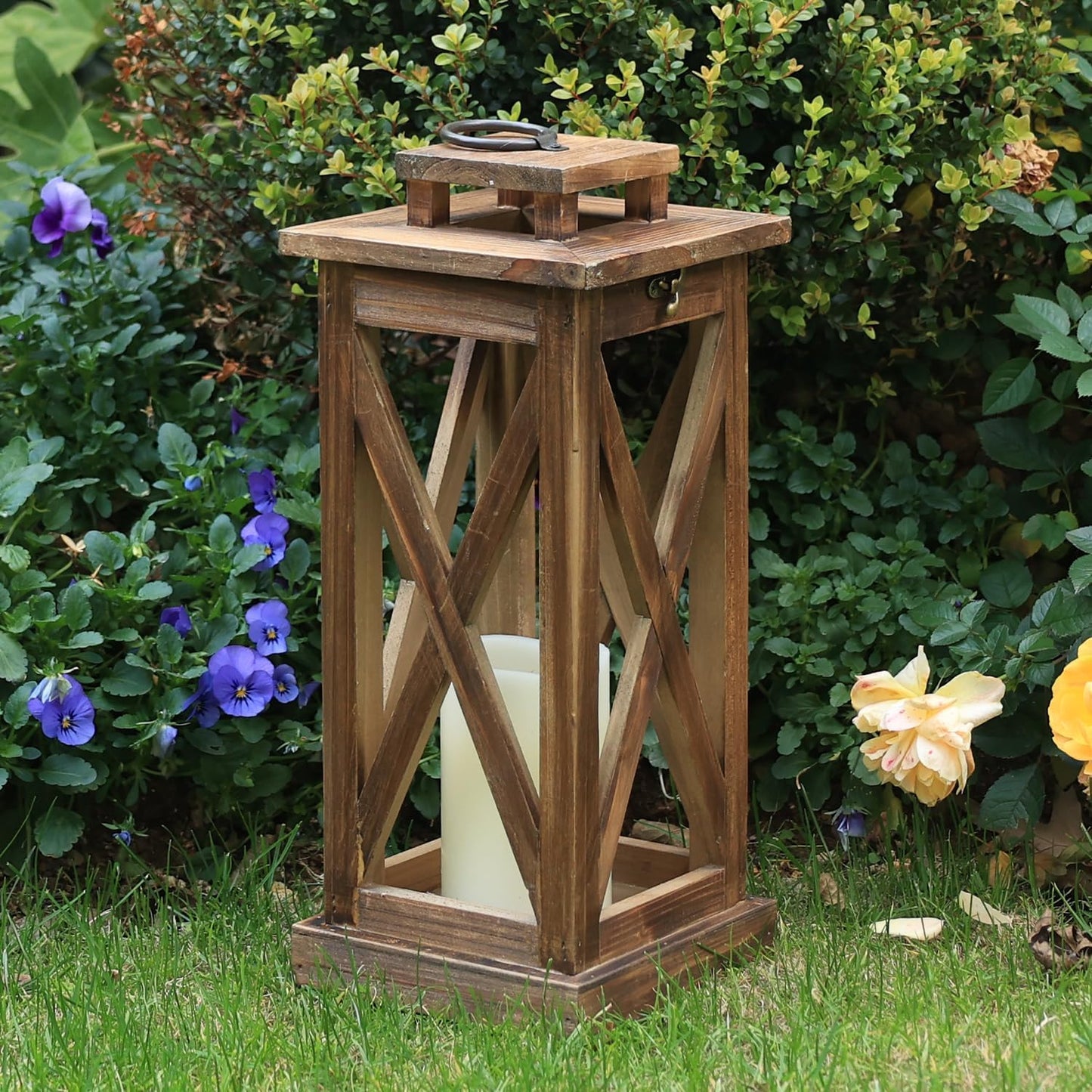 DECORKEY Farol rústico de madera para velas, 17 pulgadas de alto, d...