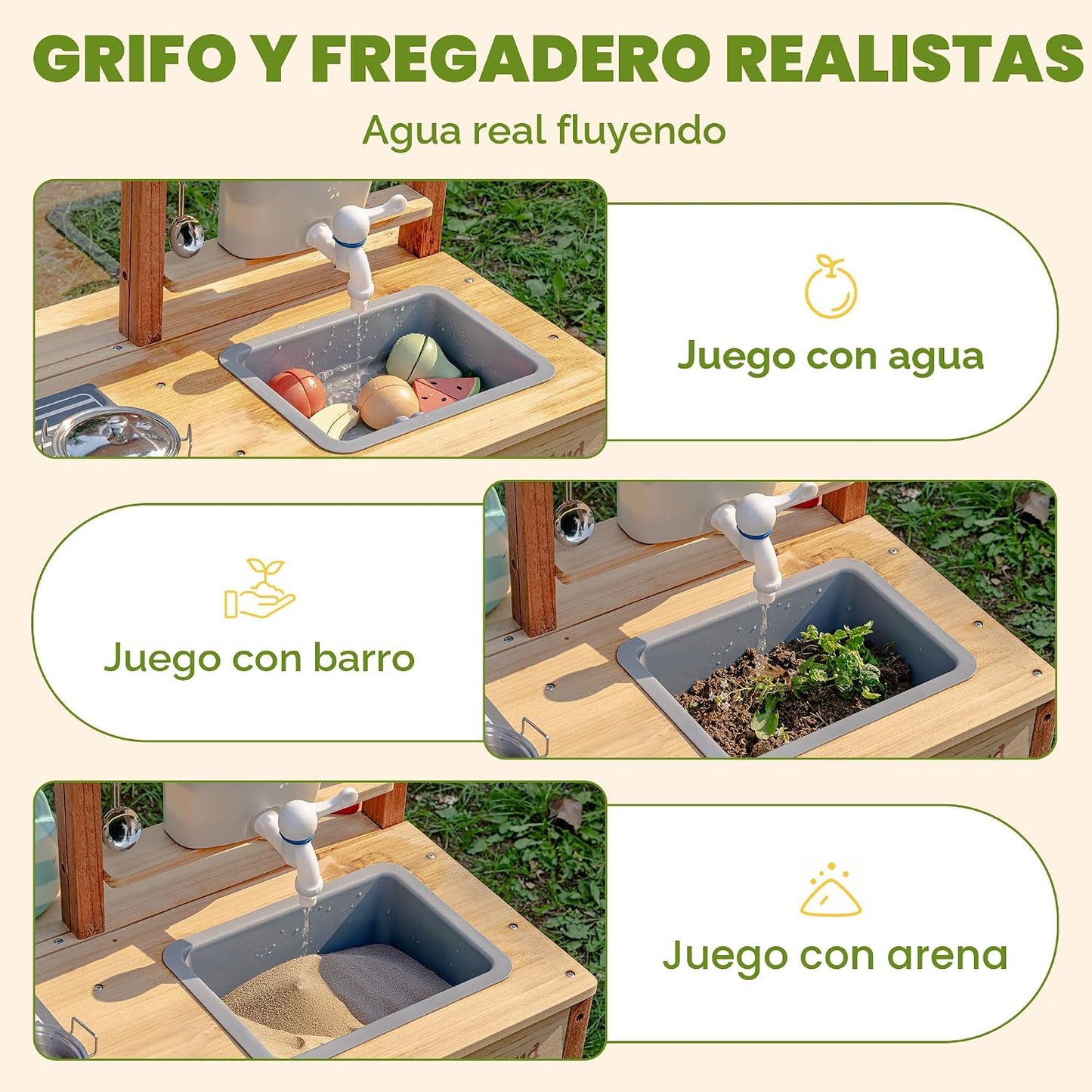 Robud Cocina de barro de madera para niños, juego de cocina al aire...