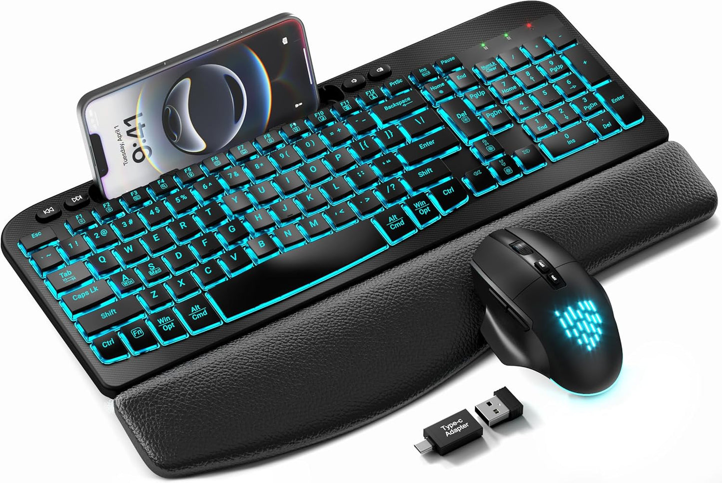 SABLUTE Combo de teclado y mouse inalámbricos, onda ergonómica con...