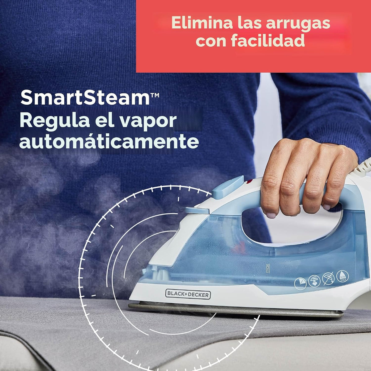 Fácil plancha de vapor antiadherente BLACK+DECKER IR40V compacta co...