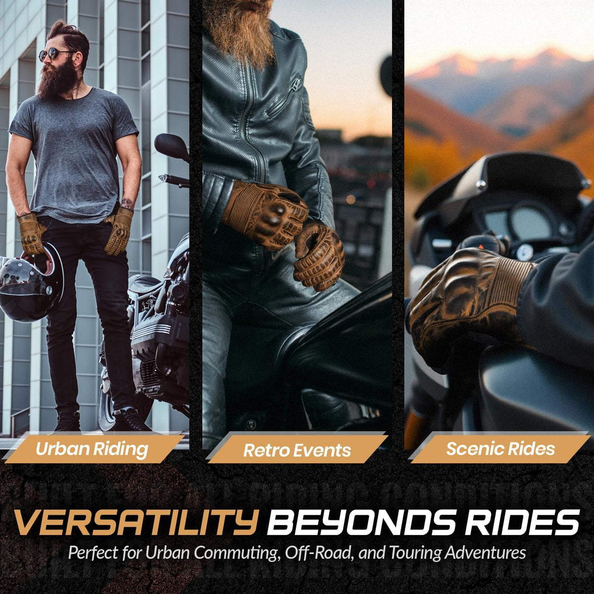 Hand Fellow Guantes de cuero para hombre | Guantes de ciclismo para...