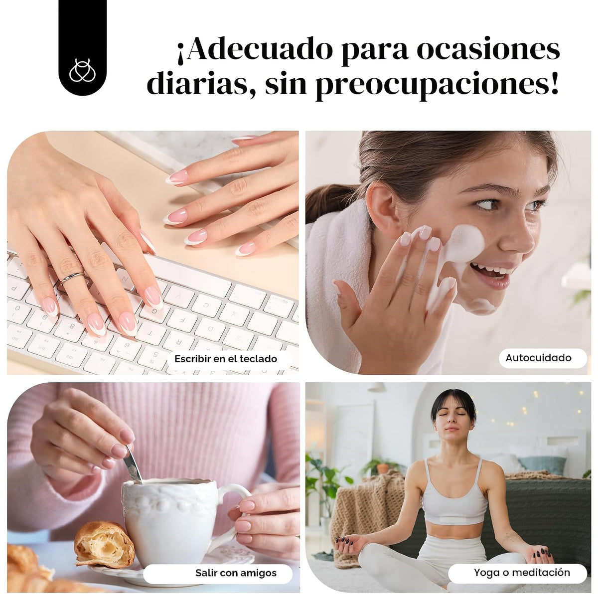 Beetles - Kit de uñas postizas a presión con punta francesa, cuadra...