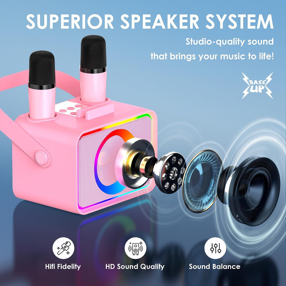 Máquina de karaoke, altavoz Bluetooth portátil con 2 micrófonos ina...