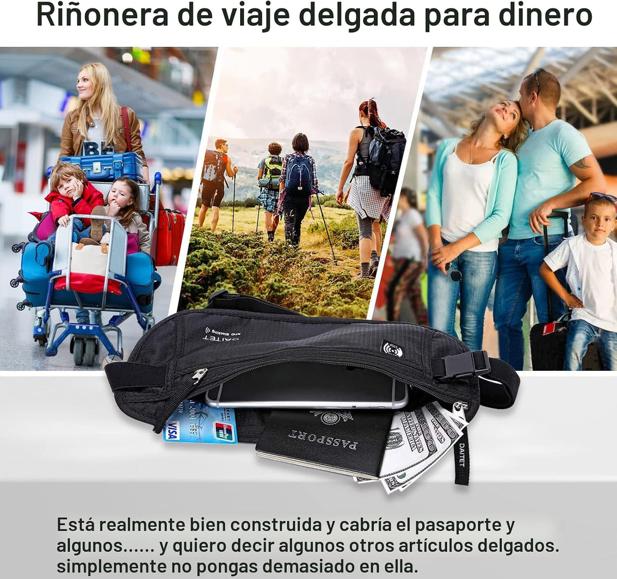 DAITET Cinturón de dinero, soporte para pasaporte, cartera de viaje...