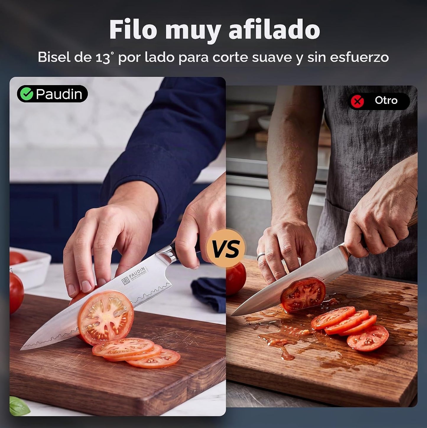 PAUDIN Juego de 5 cuchillos de chef ultra afilados, acero de alto c...