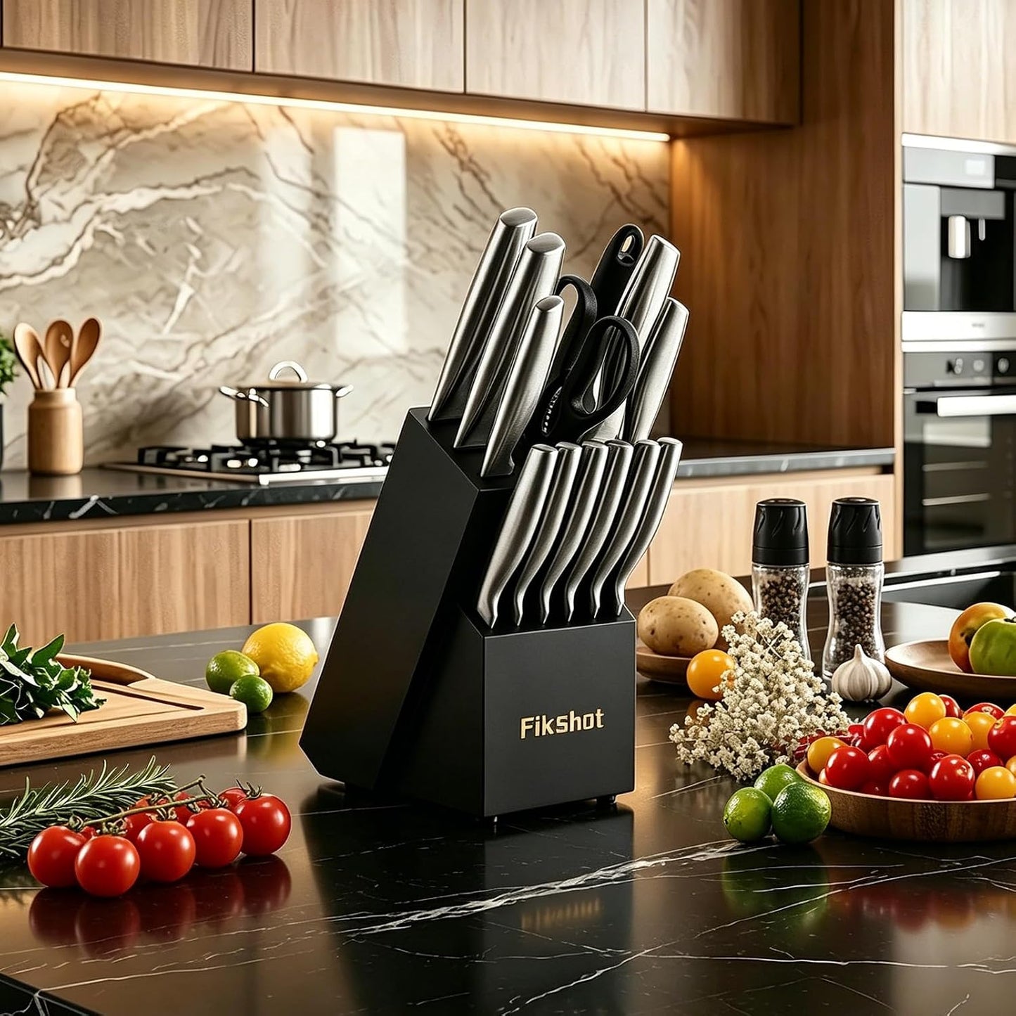 Juego de Cuchillos de Cocina, FIKSHOT Juego de Cuchillos de Acero I...