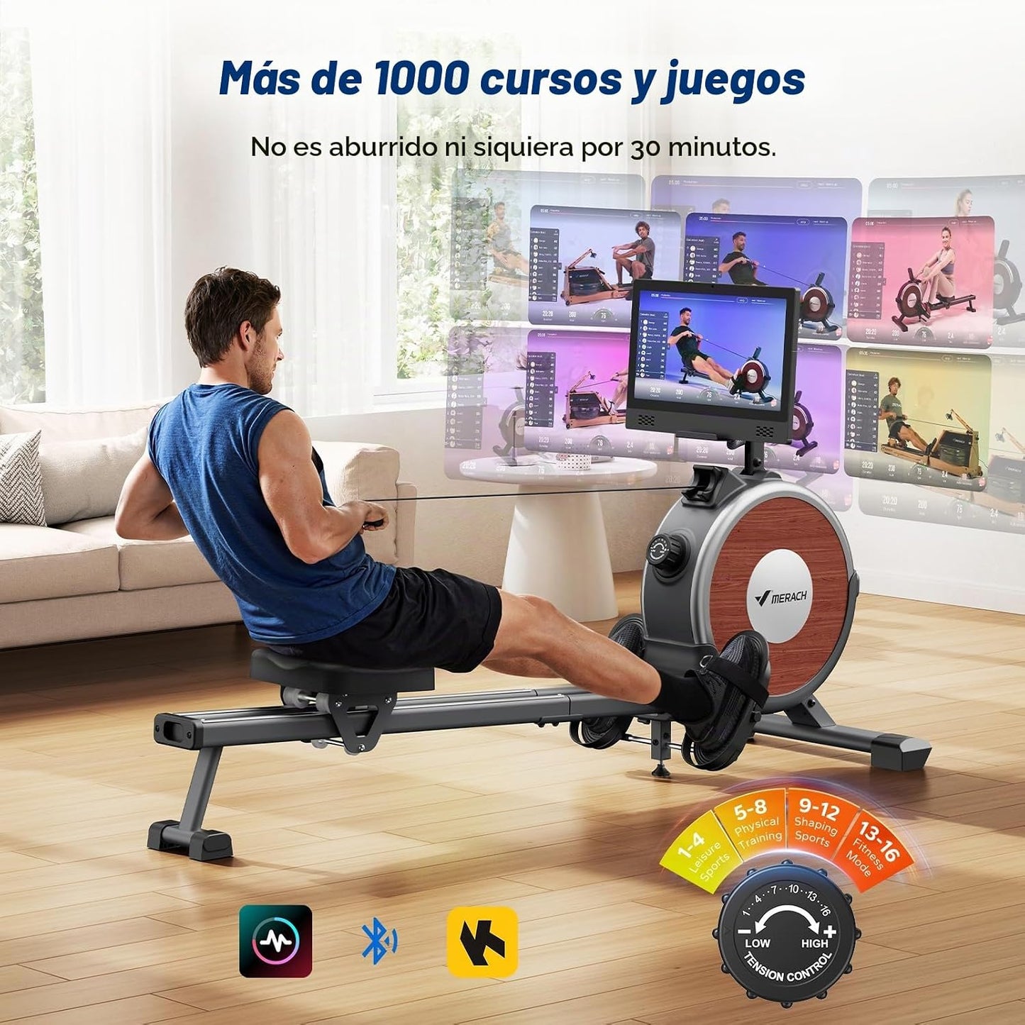 Máquina de remo magnética Merach Q1S para interiores, riel deslizan...