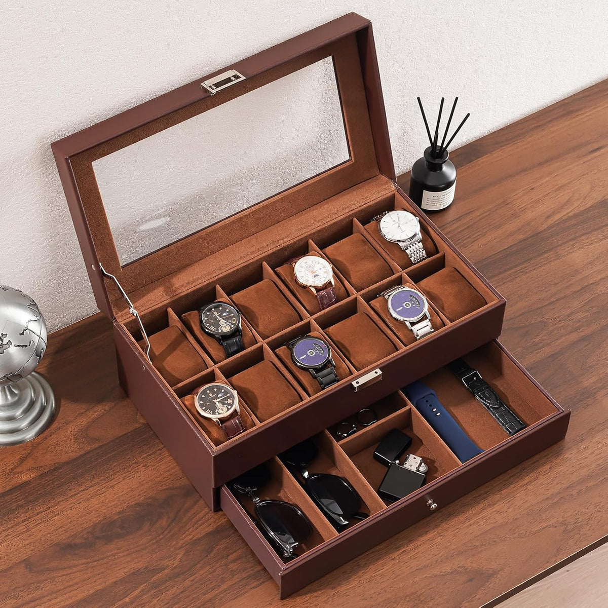 ProCase Caja de reloj, Caja de reloj para hombres con 12 ranuras y...