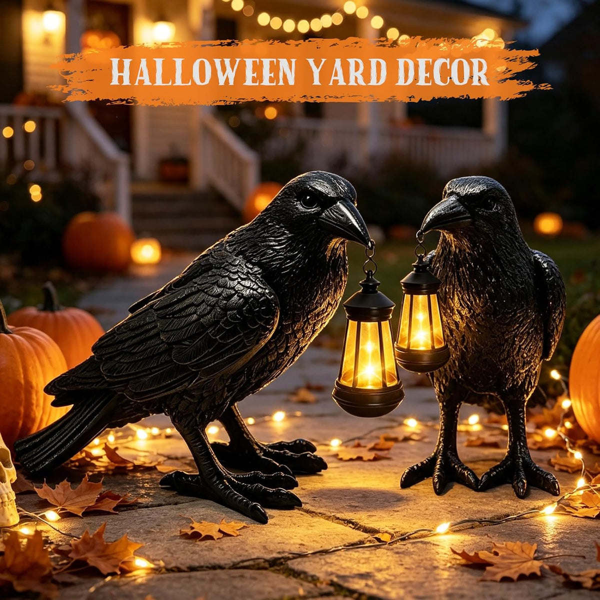 Estatua de jardín solar de cuervo de Halloween para decoración de H...