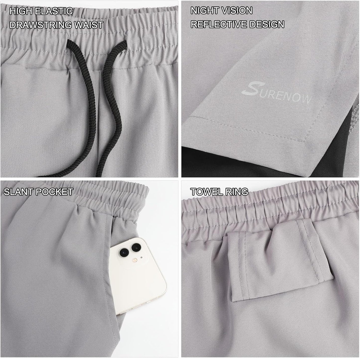 Surenow Pantalones cortos deportivos 2 en 1 para hombre, de secado...