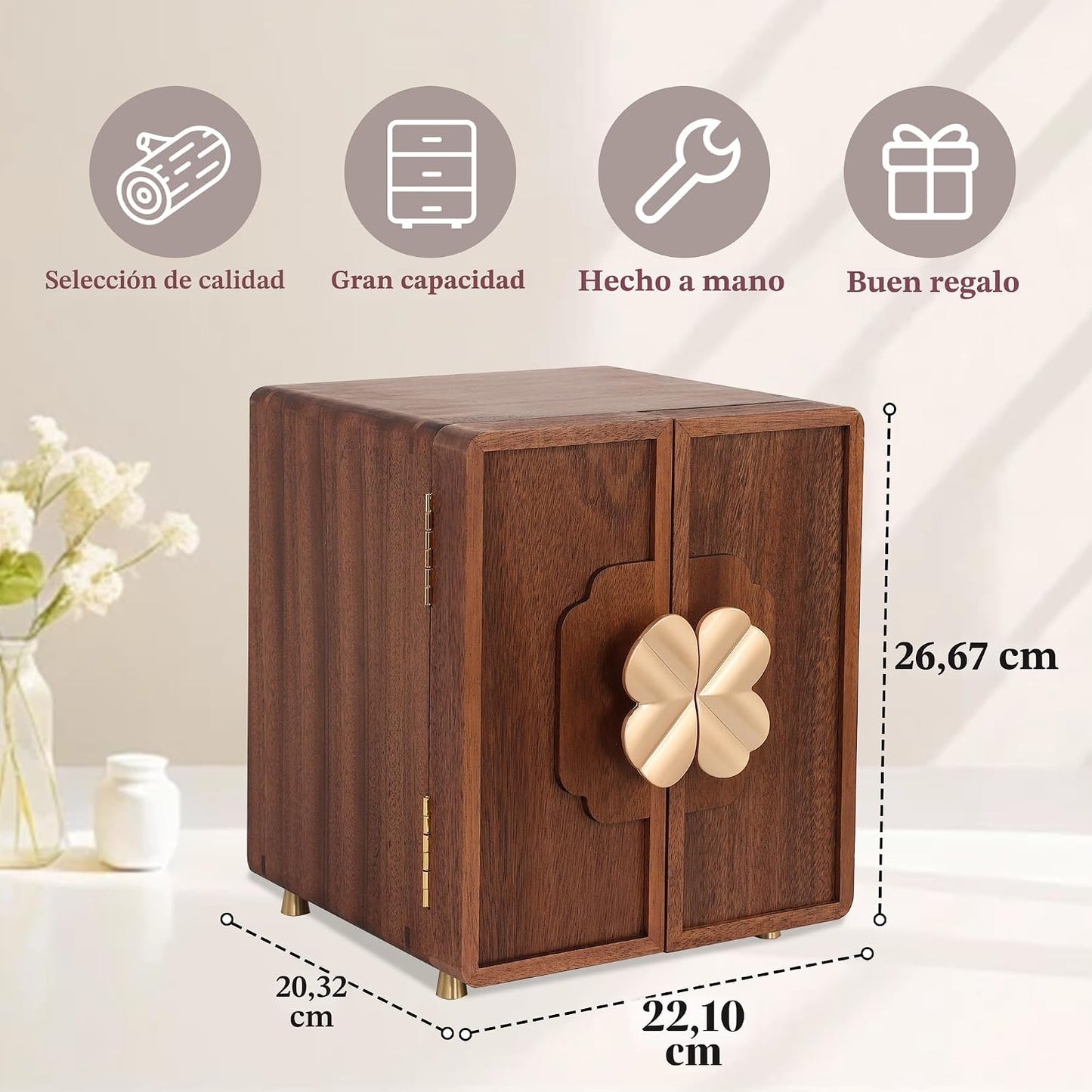 KAOTGOT Joyero de madera para mujeres y niñas, organizador grande d...