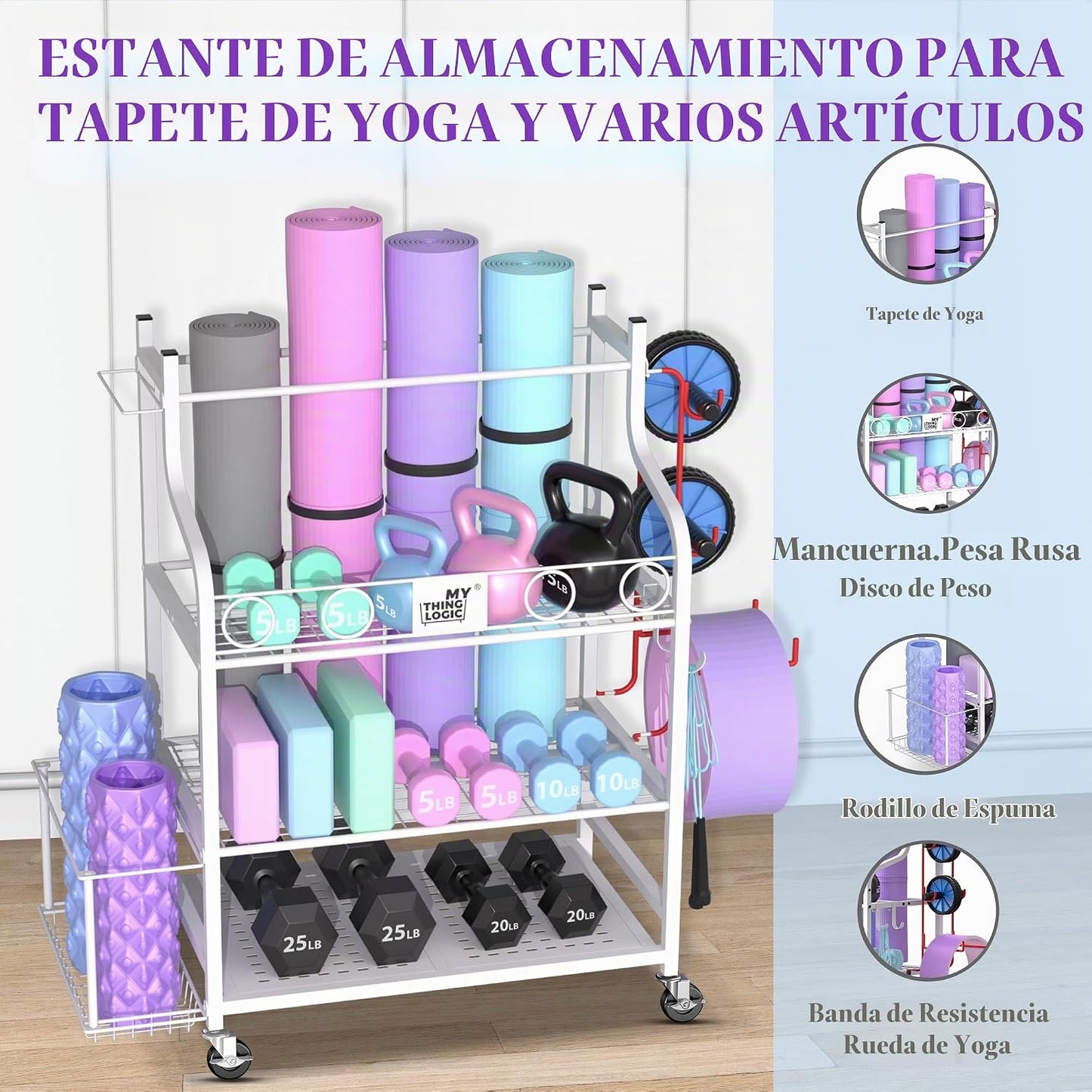 Mythinglogic Estante de almacenamiento para esterilla de yoga, esta...