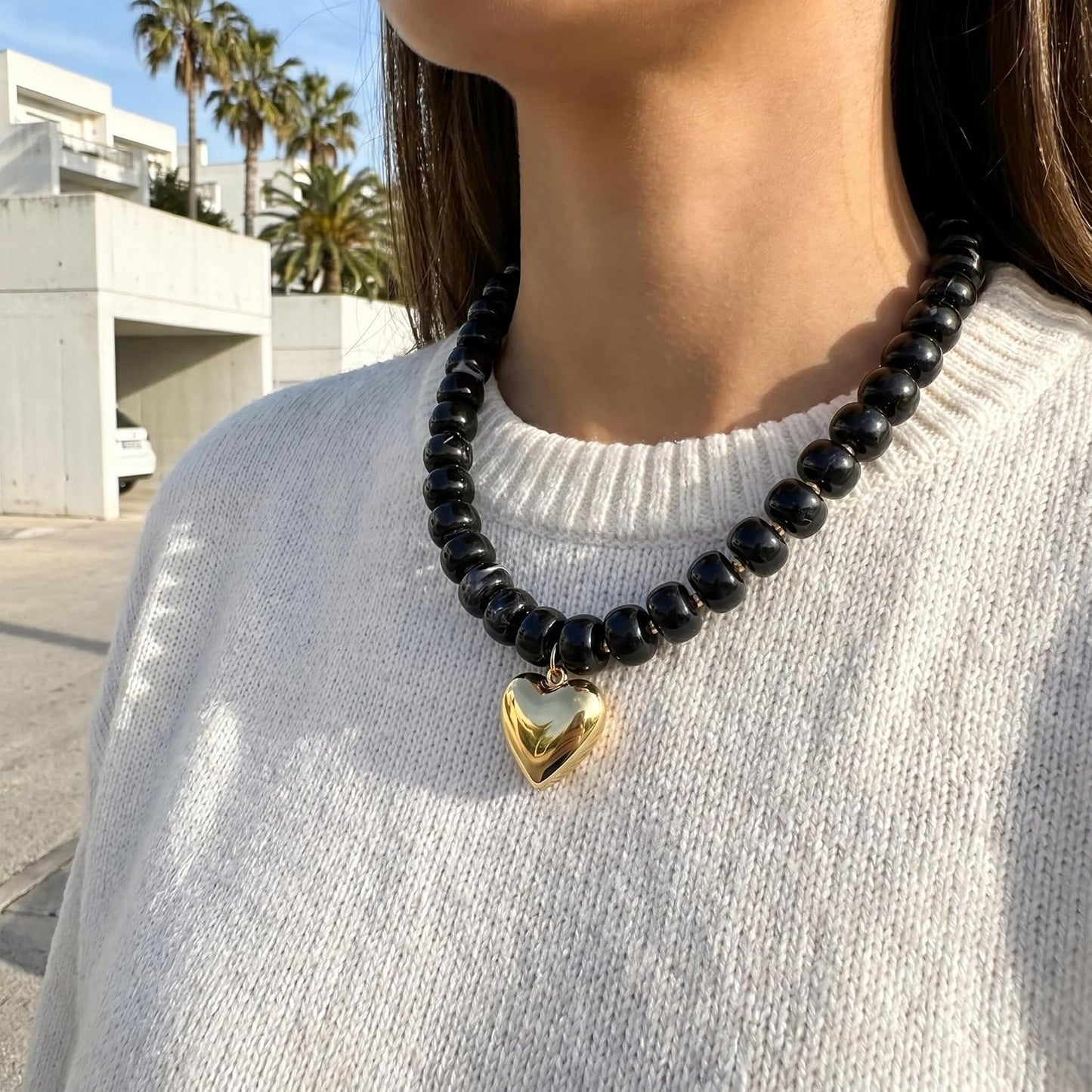 Wassazi Collar de Corazón Grueso para Mujeres, Collar de Declaració...