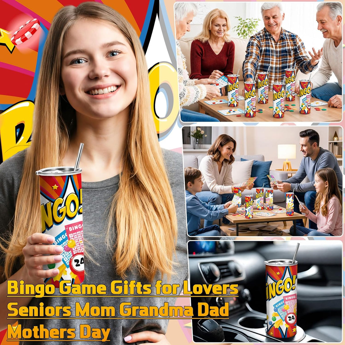 Hsei Paquete de 6 vasos de bingo de 20 onzas, regalos de premios de...