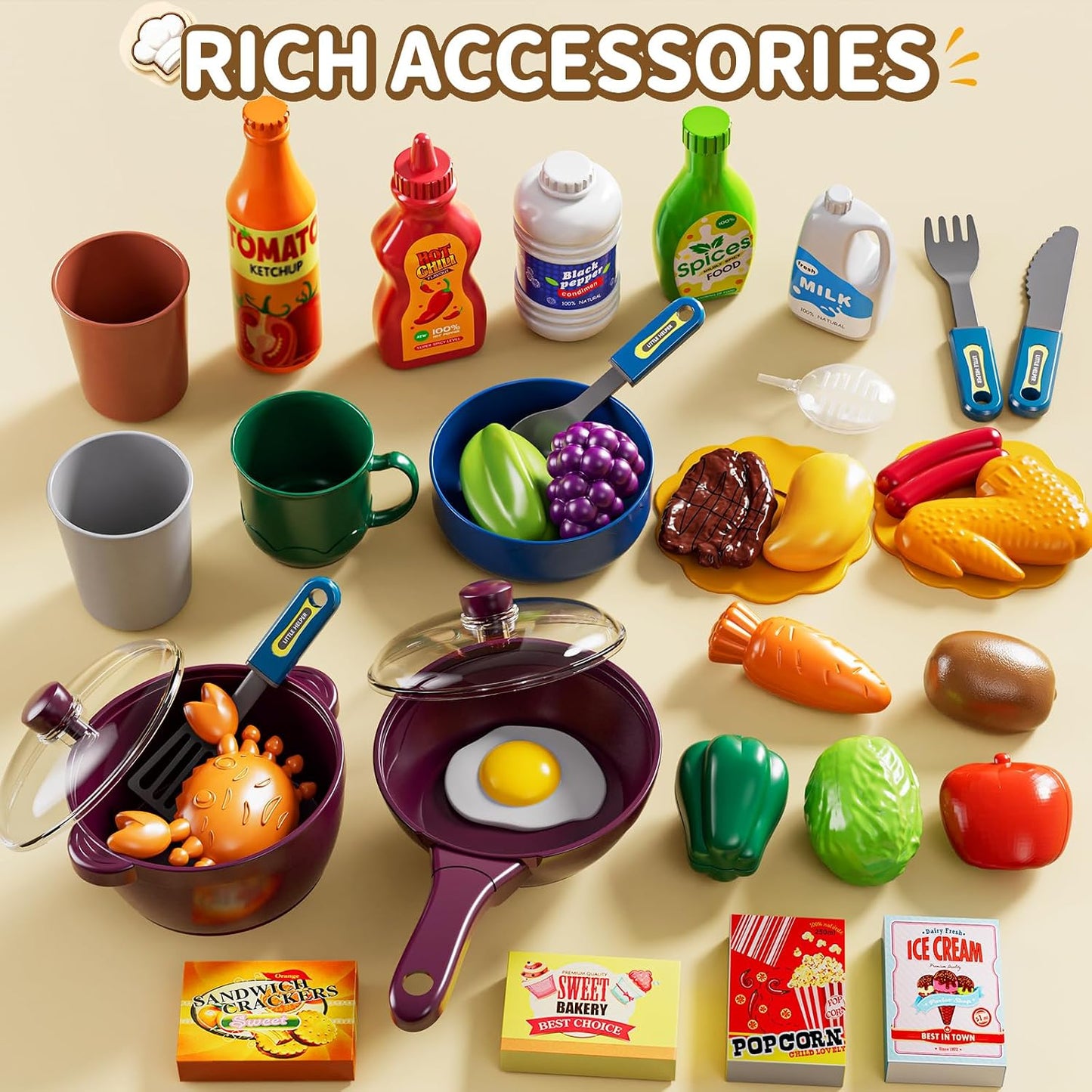 Juego de cocina para niños, 31.5 pulgadas, 73 piezas, cocina de jue...