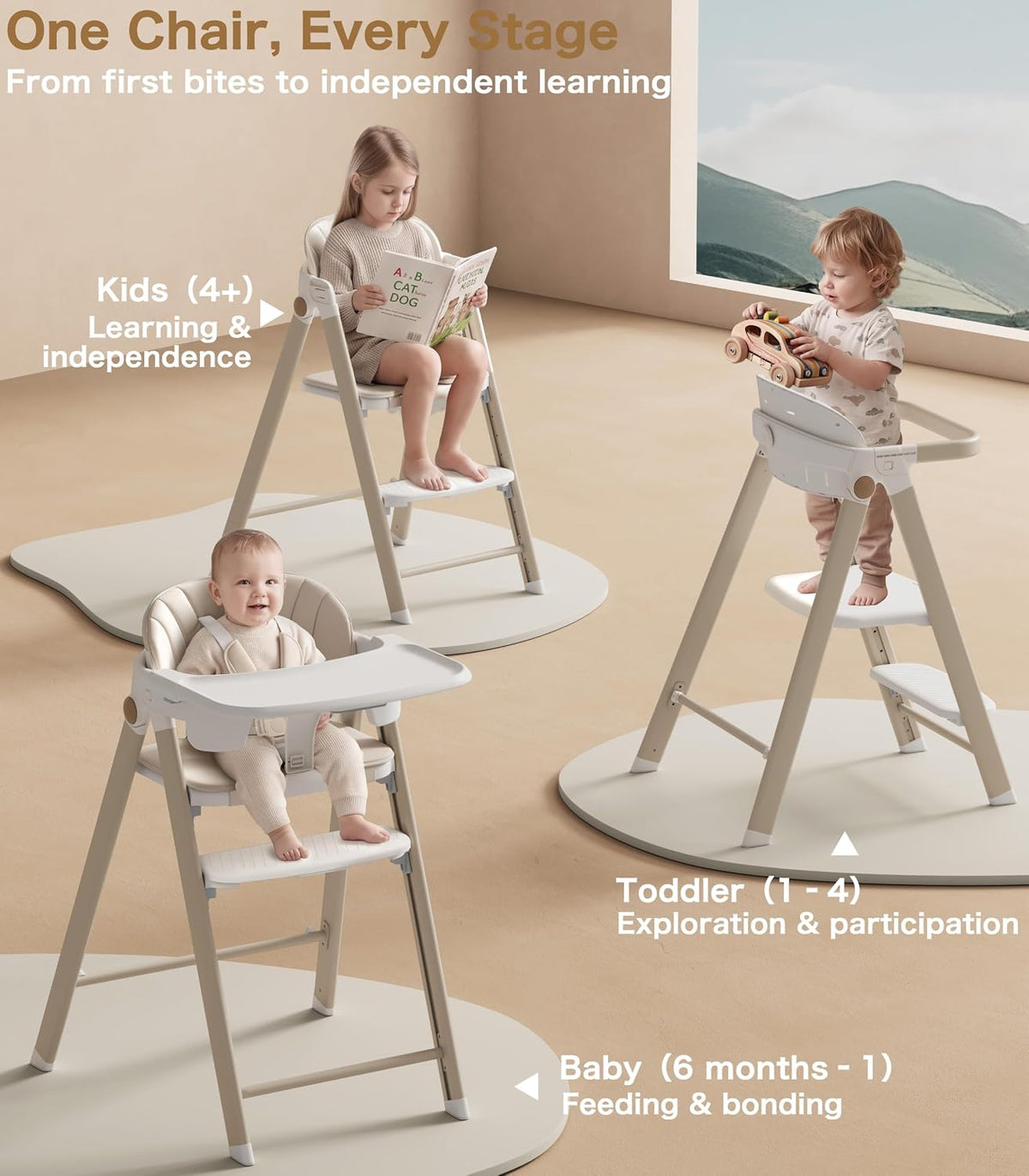 Silla alta plegable para bebé a torre de bebé, taburete para niños,...