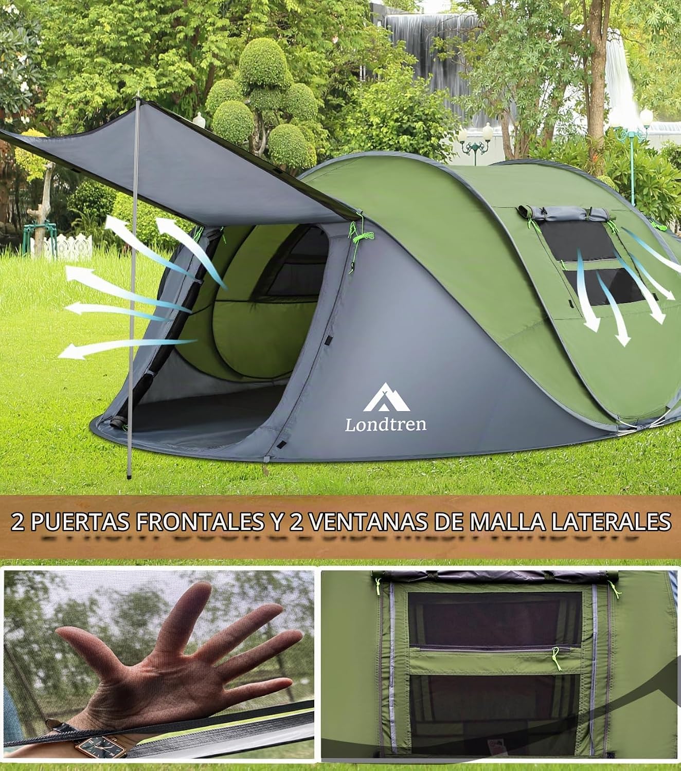 Tienda de campaña desplegable fácil para 4 personas, impermeable, c...