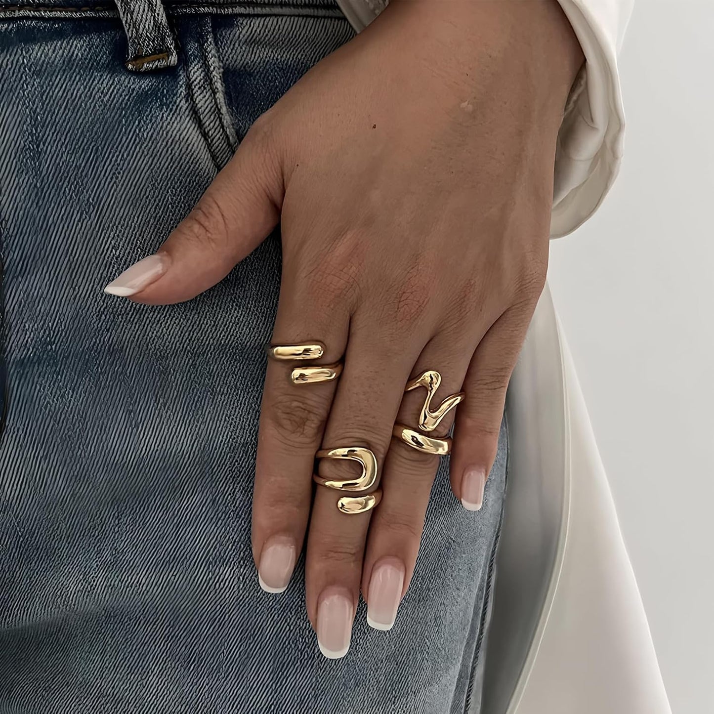 YEEZII Anillos Gruesos de Oro para Mujer Sin Deslustre, Anillo de P...