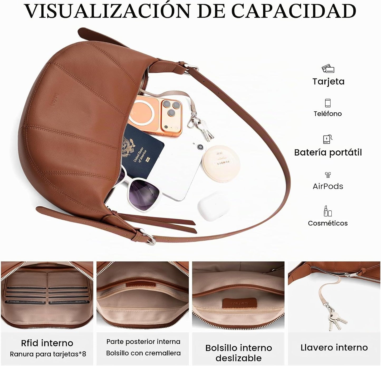 befen Bolsos cruzados de cuero genuino para mujer con bloqueo Rfid,...