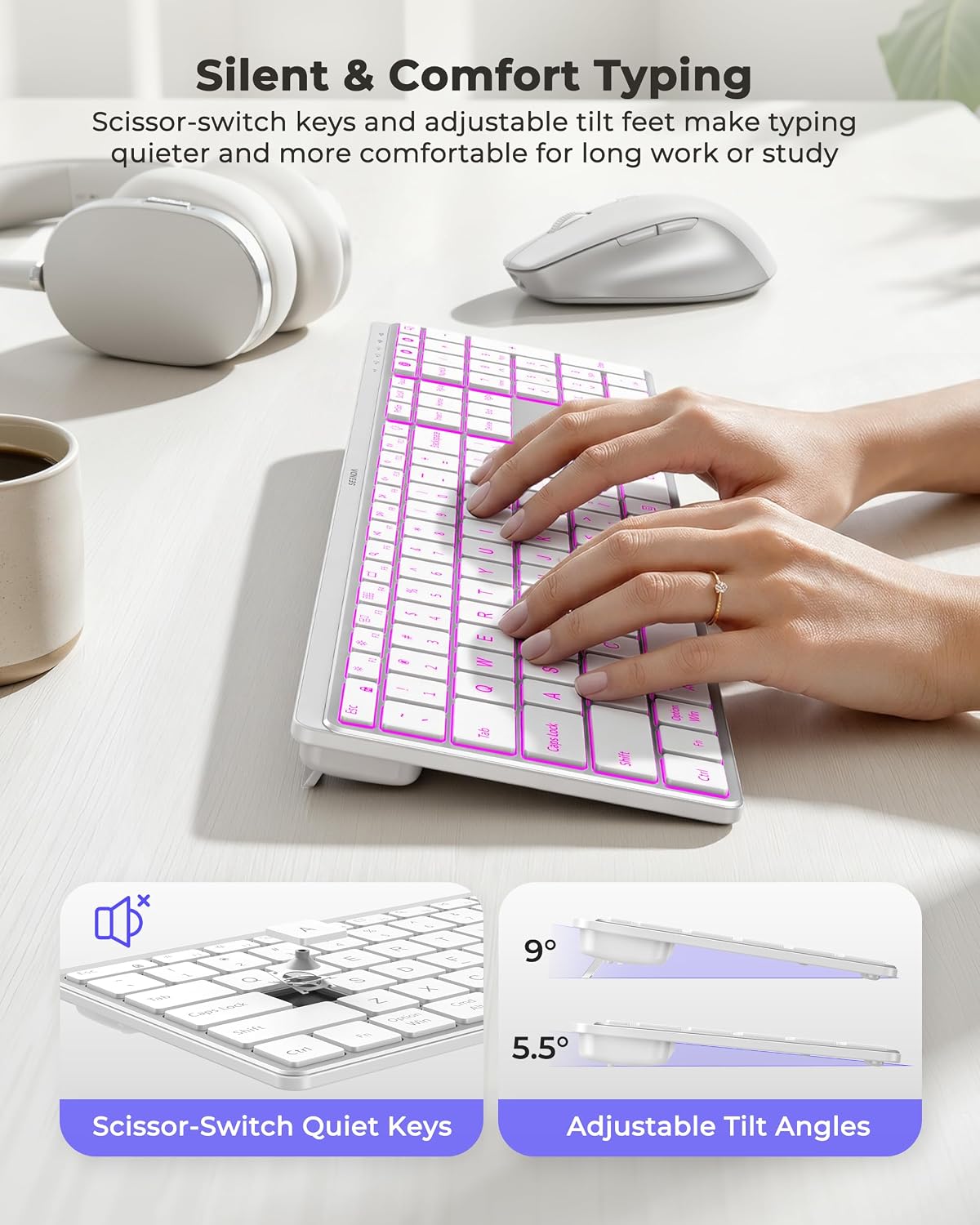 seenda COE64-3 Pro Combo de teclado inalámbrico Bluetooth y ratón |...