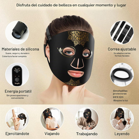 Máscara de terapia de luz roja para cara, 4 modos de terapia de luz...