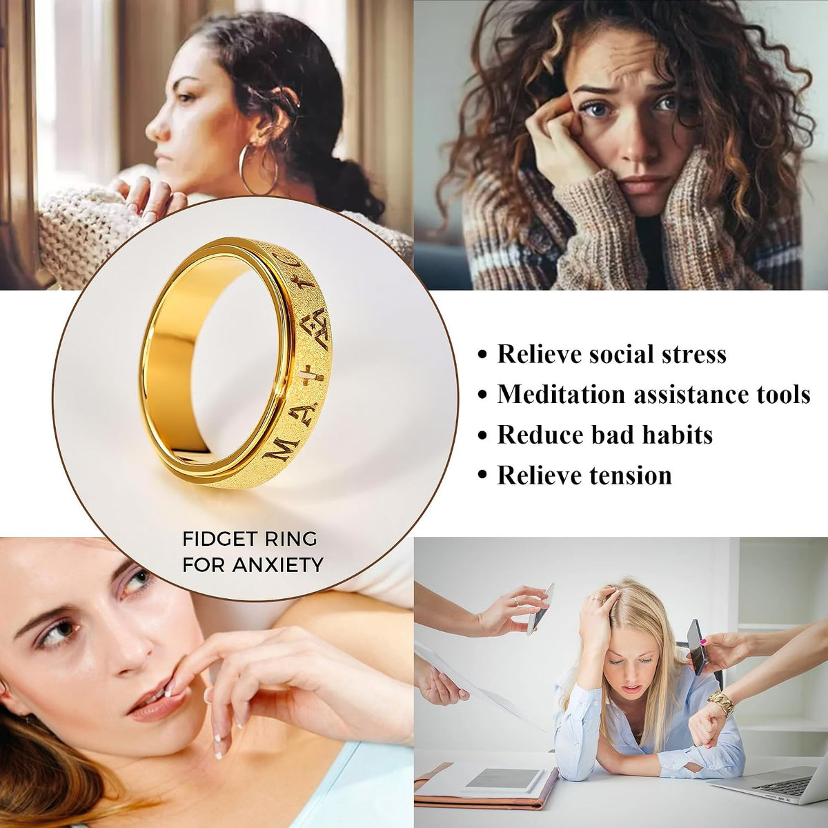 Fidget Toys Anillo de ansiedad para adultos para mujeres: Fidget Sp...