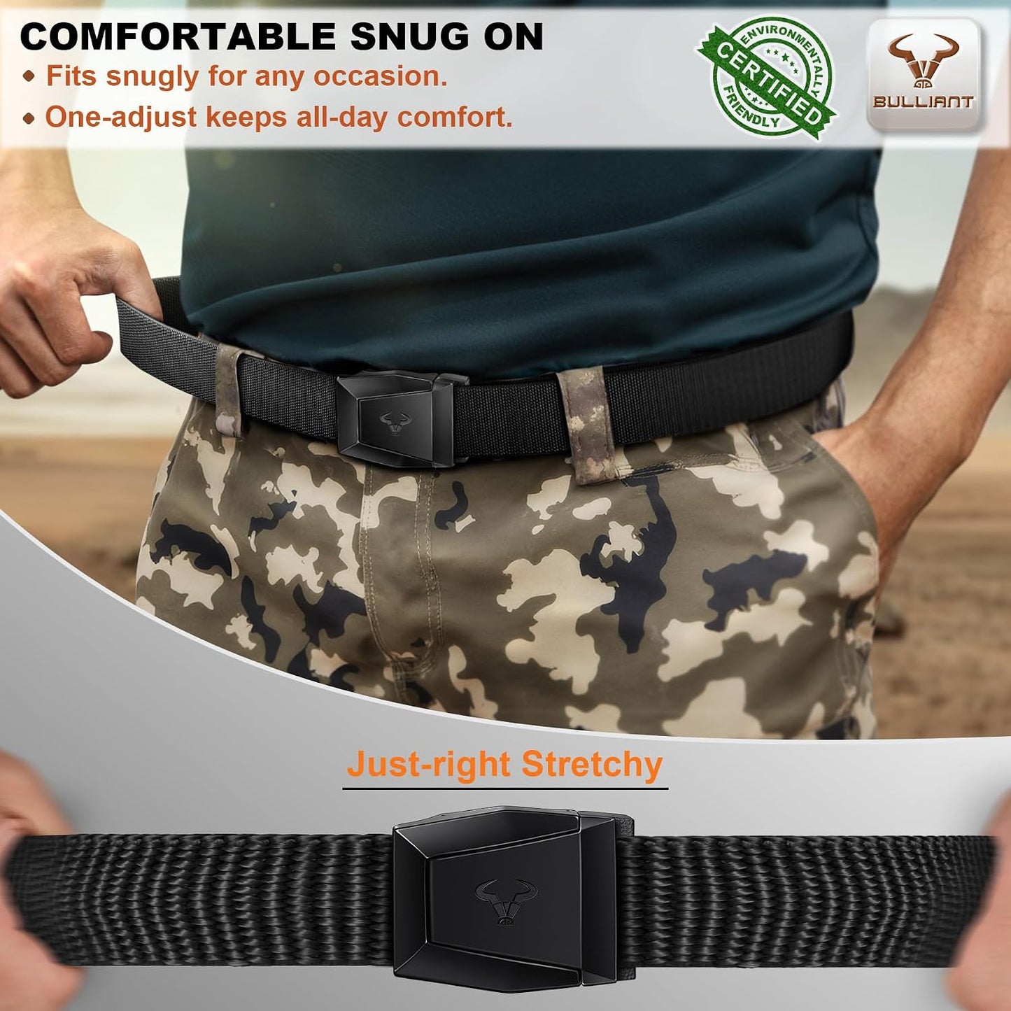 BULLIANT Cinturón Táctico para Hombres, Cinturón de Nylon Web Elást...